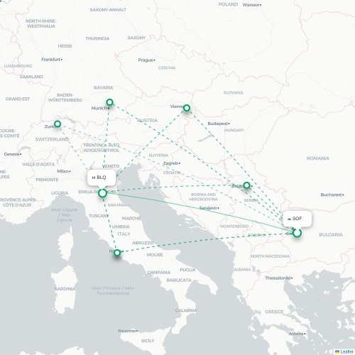 Mapa lotu bezpośredniego Sofia – Bolonia
