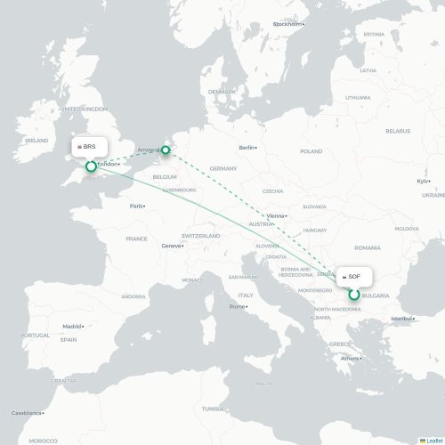 Mapa de vuelo directo Sofía - Brístol