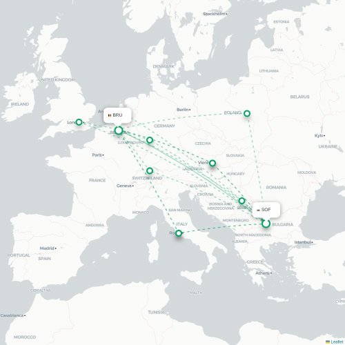 Mapa lotu bezpośredniego Sofia – Bruksela
