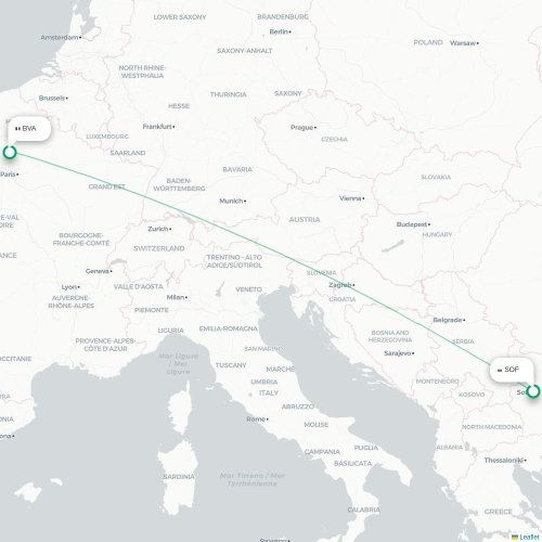 Mapa lotu bezpośredniego Sofia – Paryż