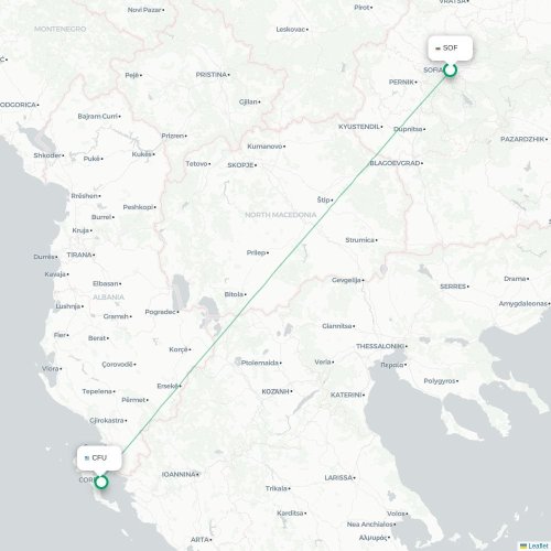 Mapa de vuelo directo Sofía - Corfú, Corfú