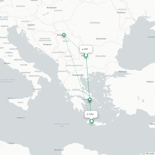 Mapa de vuelo directo Sofía - La Canea