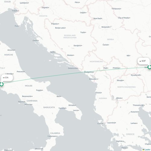 Mapa lotu bezpośredniego Sofia – Rzym
