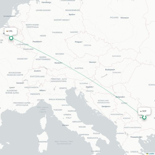 Mapa lotu bezpośredniego Sofia – Bruksela