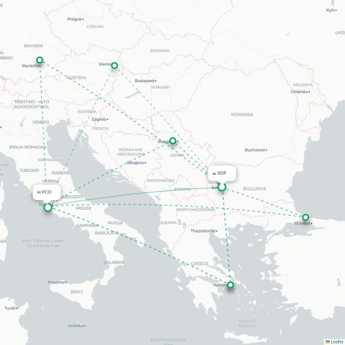 Mapa lotu bezpośredniego Sofia – Rzym