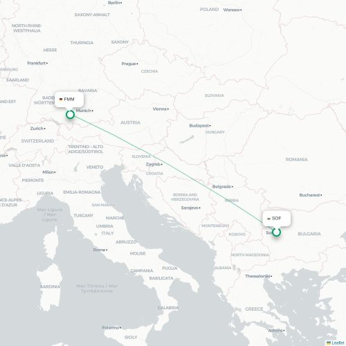 Mapa de vuelo directo Sofía - Memmingen