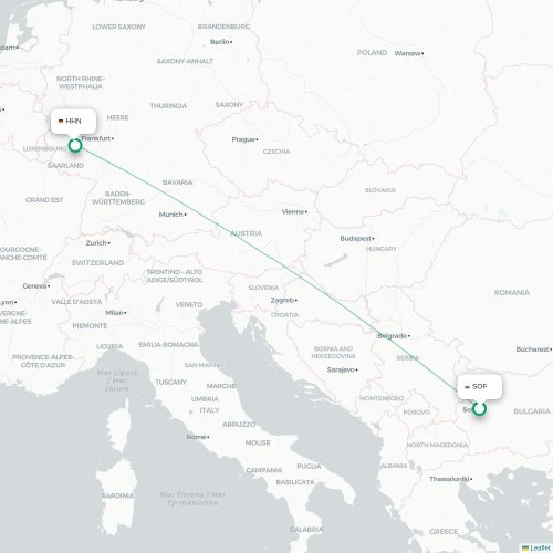 Mapa de vuelo directo Sofía - Fráncfort