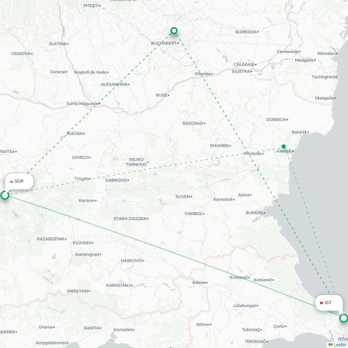 Mapa de vuelo directo Sofía - Estambul