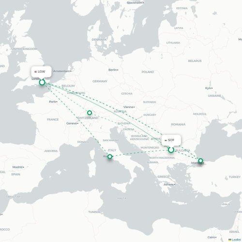 Mapa lotu bezpośredniego Sofia – Londyn