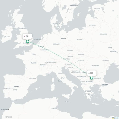 Mapa de vuelo directo Sofía - Londres