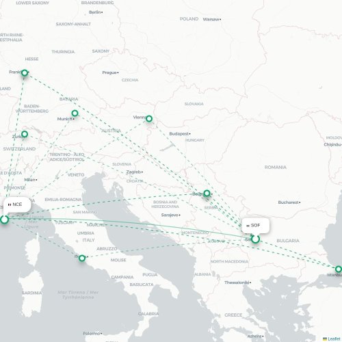 Mapa lotu bezpośredniego Sofia – Nicea