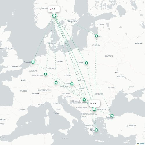 Mapa lotu bezpośredniego Sofia – Oslo