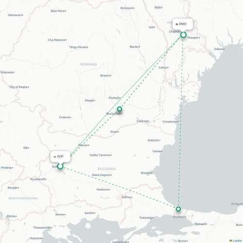 Mapa de vuelo directo Sofía - Chişinău
