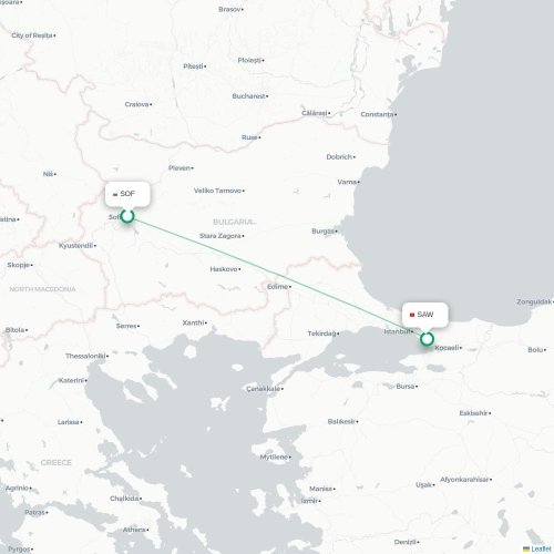 Mapa de vuelo directo Sofía - Estambul
