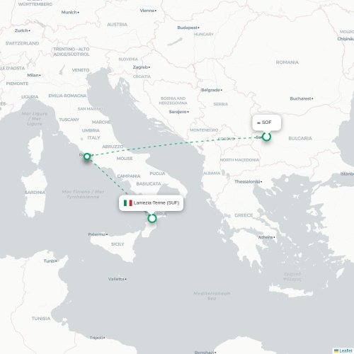 Mapa de vuelo directo Sofía - Lamezia Terme