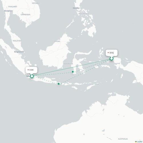 Mapa lotu bezpośredniego Sorong – Dżakarta