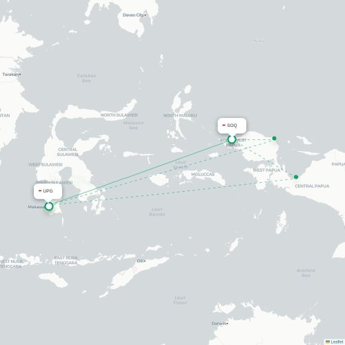 Mapa lotu bezpośredniego Sorong – Makasar