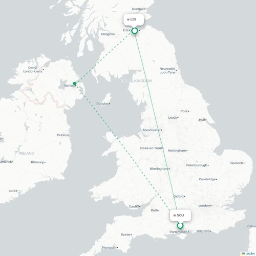 Mapa de vuelo directo Southampton - Edimburgo