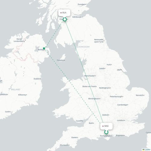 Mapa de vuelo directo Southampton - Glasgow