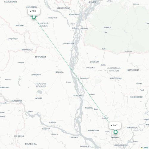 Saidpur - Dhaka karta över direktflyg