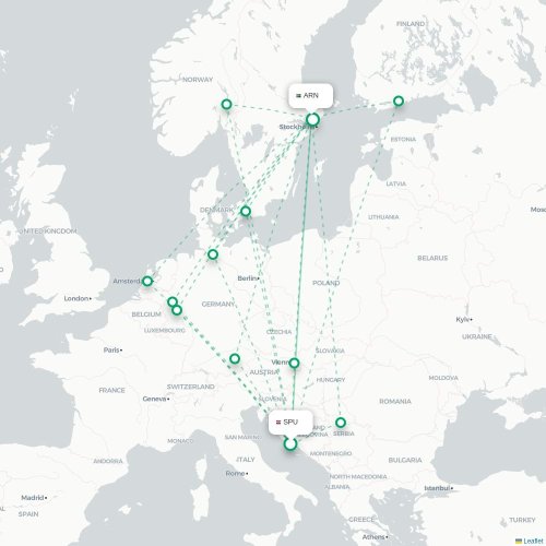 Mapa lotu bezpośredniego Split – Sztokholm