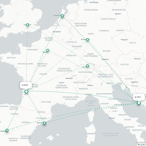 Split - Bordeaux karta över direktflyg