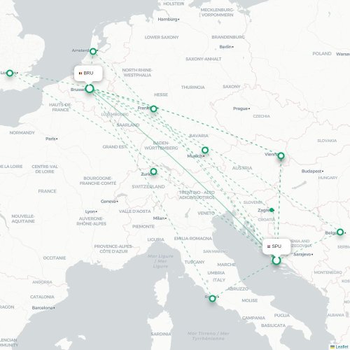 Split - Brussel kaart van rechtstreekse vlucht