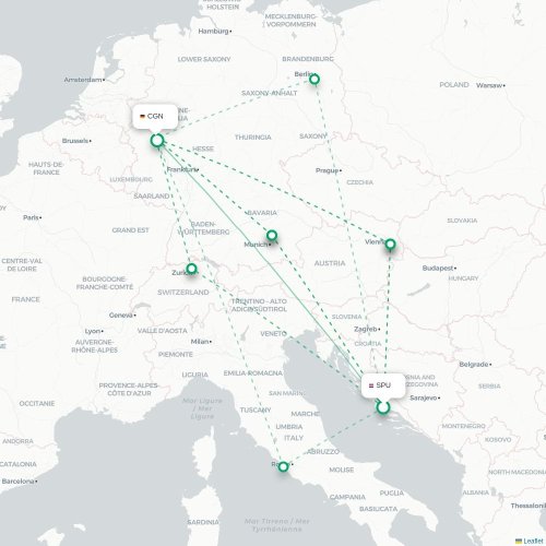 Mapa de vuelo directo Split - Colonia