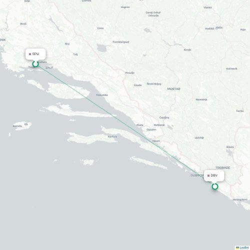 Mapa lotu bezpośredniego Split – Dubrownik