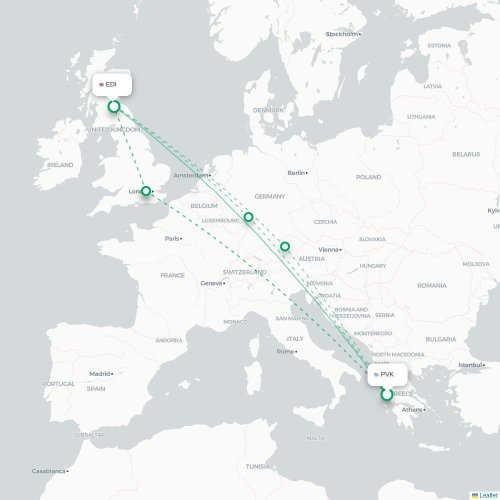 Split - Edinburg kaart van rechtstreekse vlucht