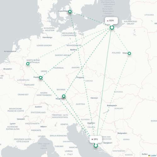 Split - Gdansk karta över direktflyg