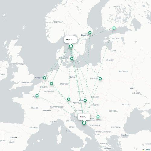 Mapa lotu bezpośredniego Split – Goteburg