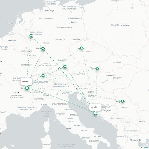 Split - Geneve karta över direktflyg