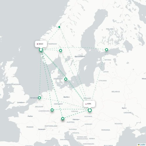 Split - Krakow karta över direktflyg