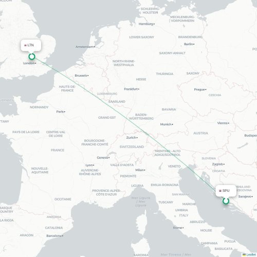 Split - Londen kaart van rechtstreekse vlucht
