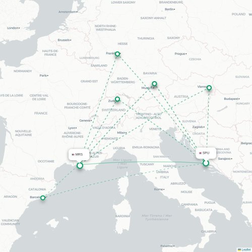 Split - Marseille karta över direktflyg