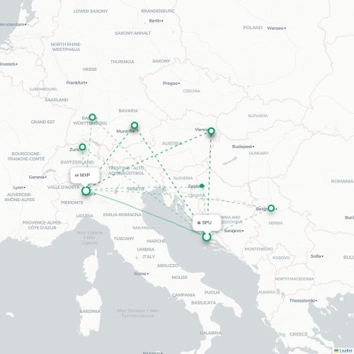 Split - Milano karta över direktflyg