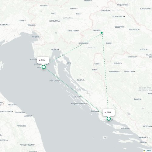 Mapa lotu bezpośredniego Split – Pula