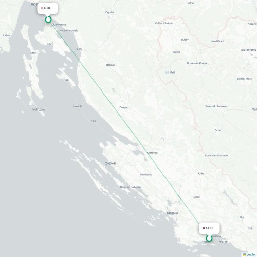 Mapa lotu bezpośredniego Split – Rijeka