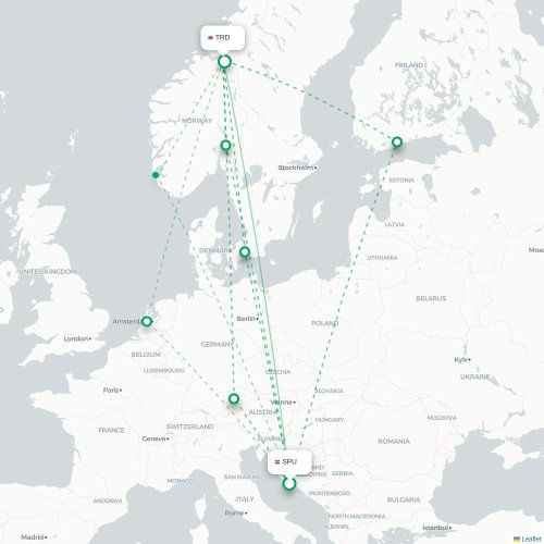 Split - Trondheim carte du vol direct