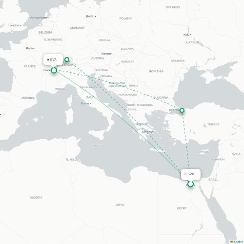 Mapa de vuelo directo Guiza - Ginebra