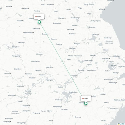 Mapa lotu bezpośredniego Shangrao – Czengczou