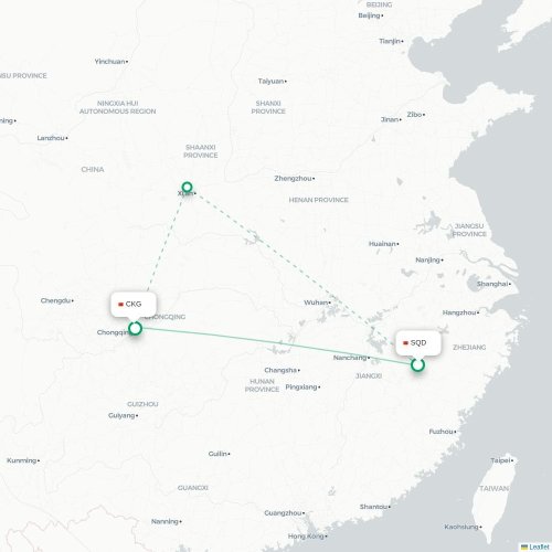 Mapa lotu bezpośredniego Shangrao – Chongqing