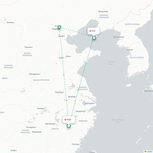 Mapa lotu bezpośredniego Shangrao – Dalian