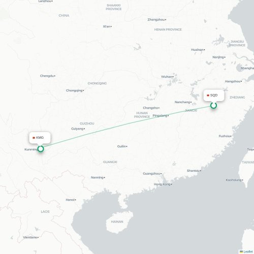 Mapa lotu bezpośredniego Shangrao – Kunming