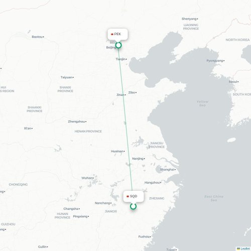 Mapa lotu bezpośredniego Shangrao – Pekin