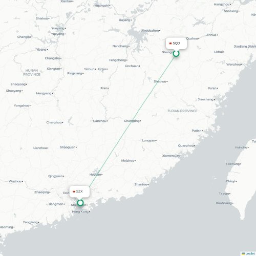 Mapa lotu bezpośredniego Shangrao – Shenzhen