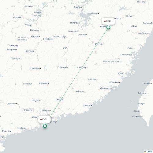 Mapa lotu bezpośredniego Shangrao – Zhuhai
