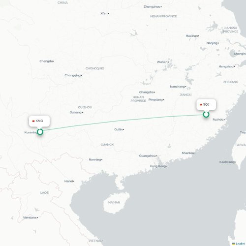 Mapa de vuelo directo Sanming - Kunming