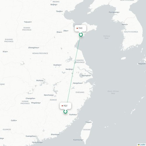 Mapa de vuelo directo Sanming - Qingdao